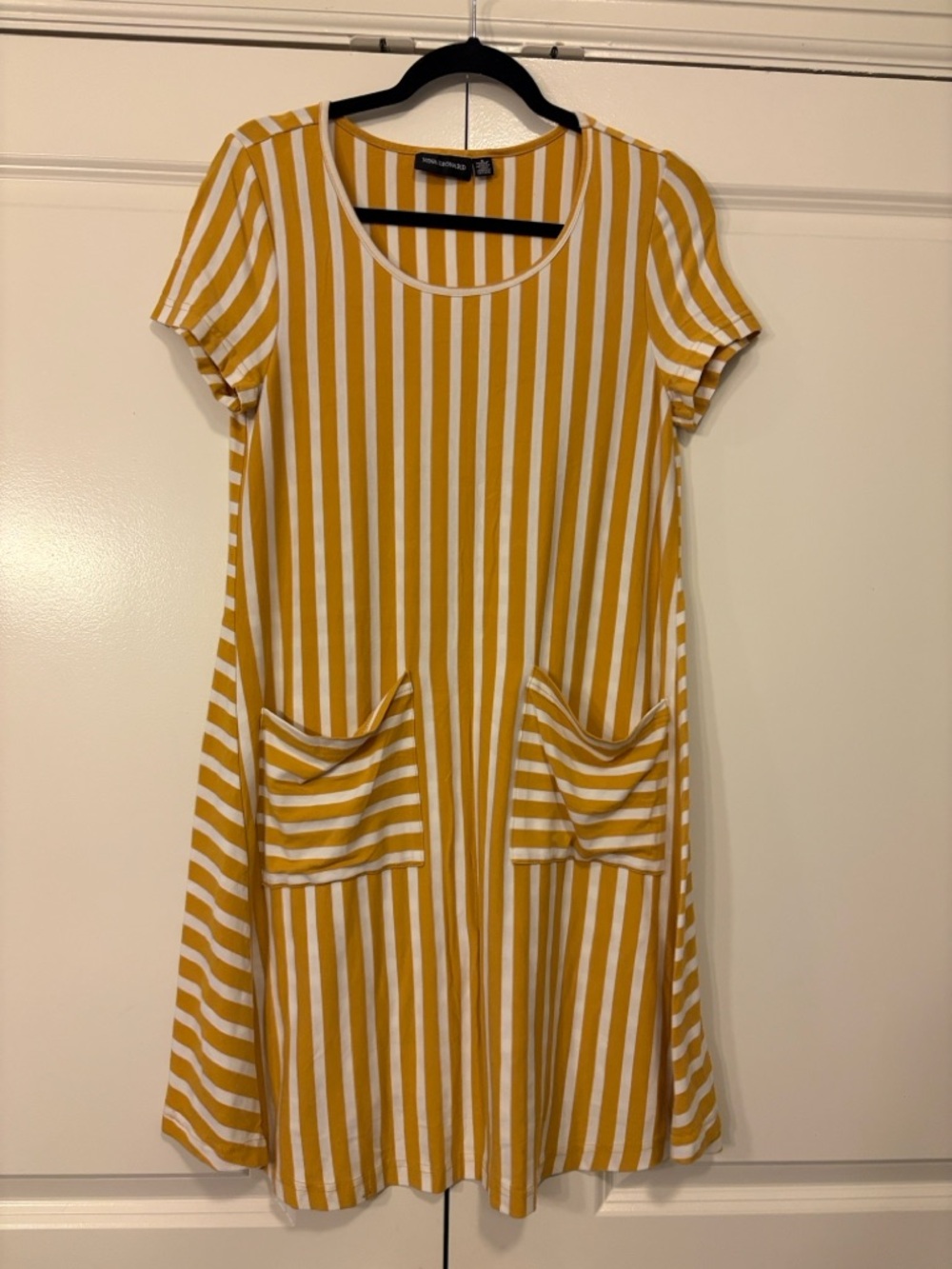 Nina Leonard Mustard and White Striped Dress